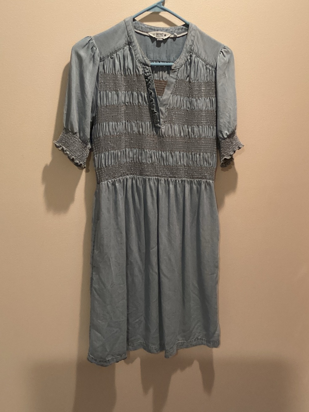 Fat Face Light Blue Smocked Short Sleeve Dress size 2